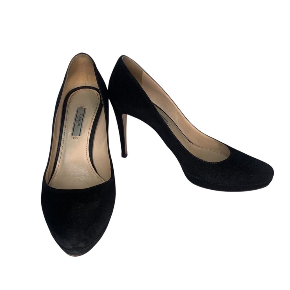 Prada Camoscio Basic Platform Pump Black Size EU 39 US 9